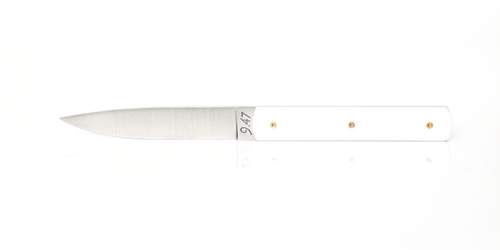 Perceval Table knife 947 polyacetal white handle golden screws