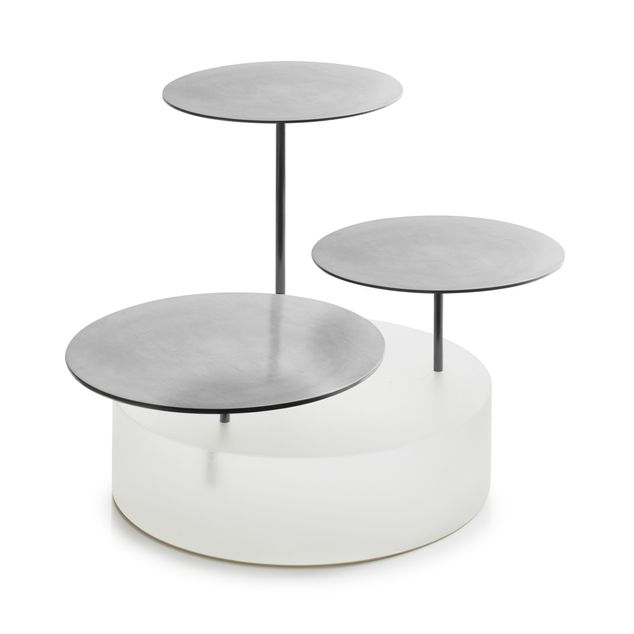 MEALPLAK Bricks Bar Round 3 Trays Nacryl White/Stainless SteelBrushed Silver Finish