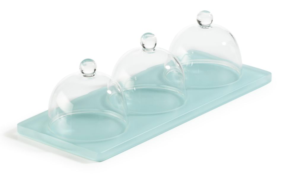 MEALPLAK Tray With 3 Cloches Nacryl lagon