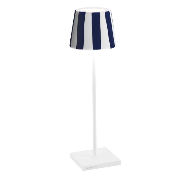 Poldina Pro Bordlampe Hvit Keramikk Blå Striper Ø11X38Cm. -2,2W