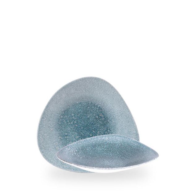 Raku Topaz Blue Triangle Shallow Bolle 21 X 21Cm