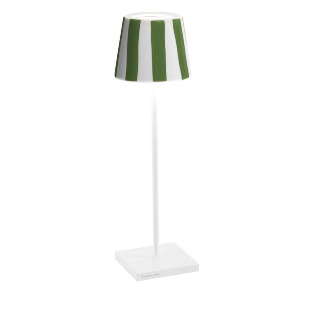 Poldina Pro Bordlampe Hvit Keramikk Grønne Striper Ø11X38Cm. -2,2W