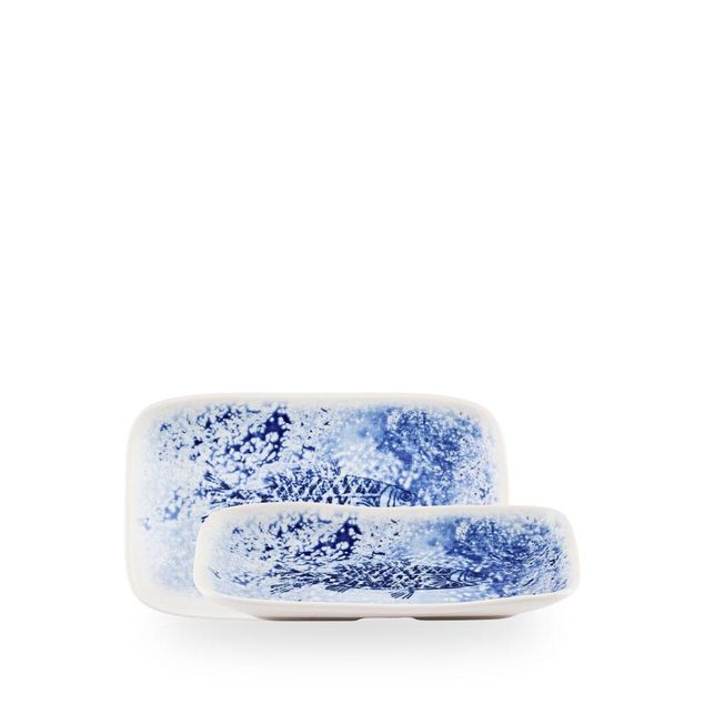 Inked Fresco Blue / Natural Deep Tray  / 22 x 13cm