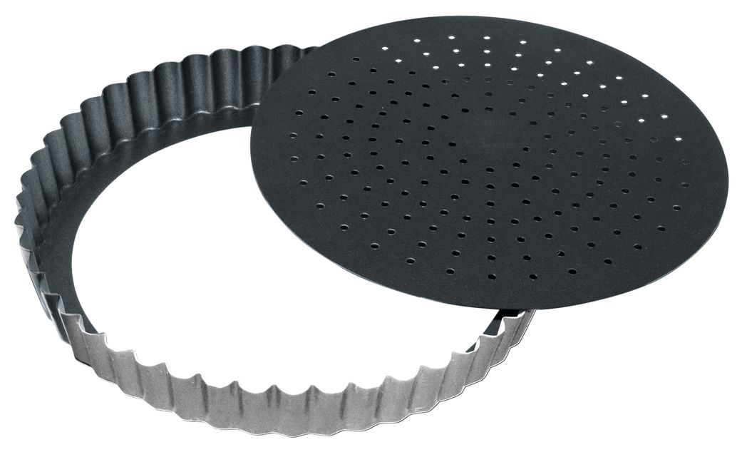 GOBEL Obsidian non-stick round fluted perforated tart mould - removable bottom - Ø320 mm h28 mm (New. Dispo fin avril)