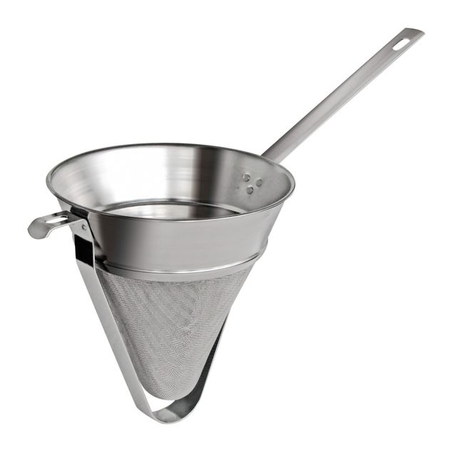 GOBEL St/st fine tinned sieve - with reinforcement - with hook