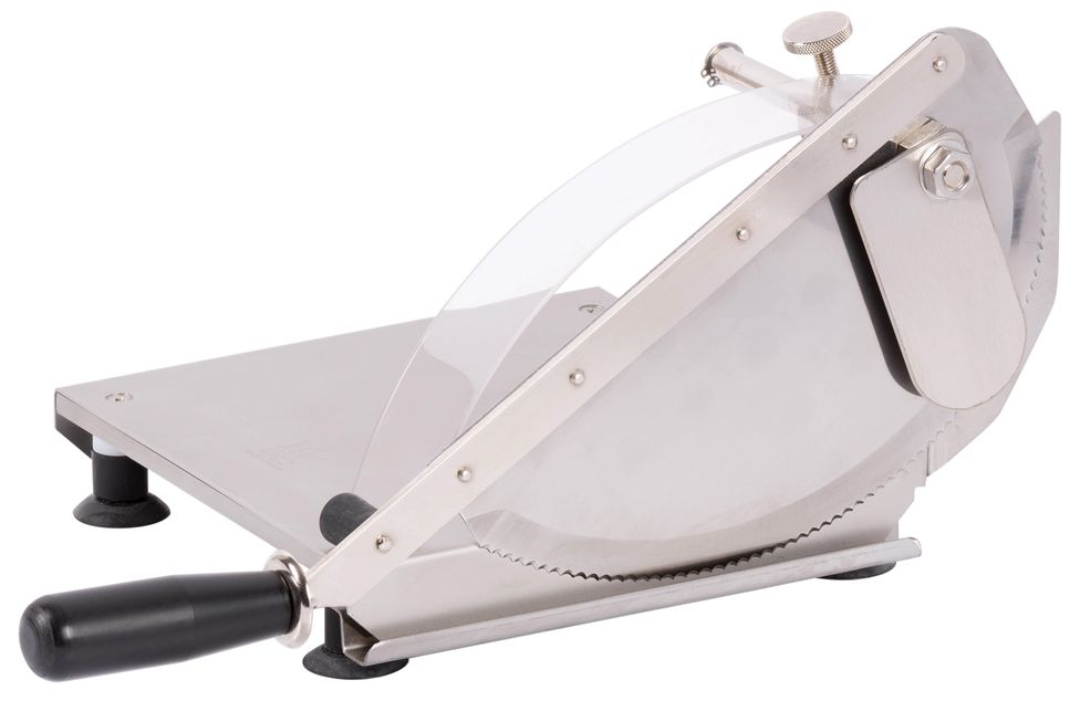 Louis Tellier (Bron Coucke) Bread slicer - St/st base - Round blade with stop