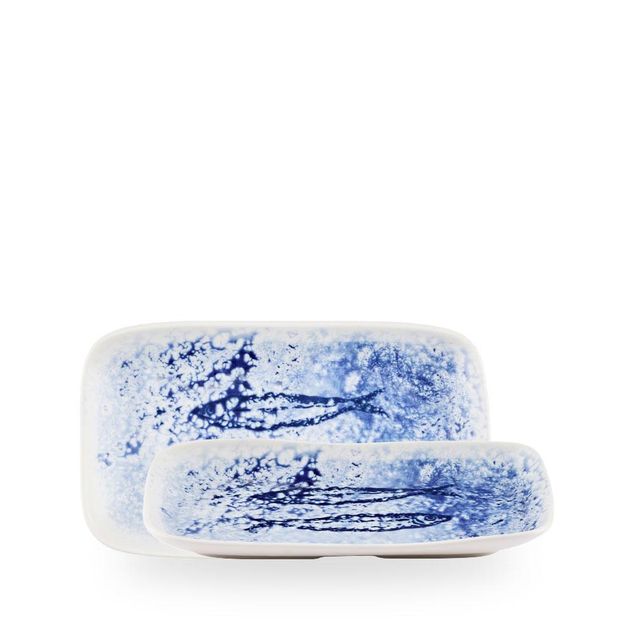 Inked Fresco Blue / Natural Deep Tray  / 26 x 15cm