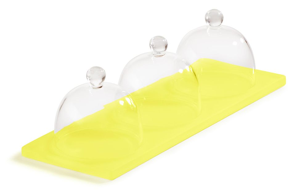 MEALPLAK Tray With 3 Cloches Lemon Nacryl