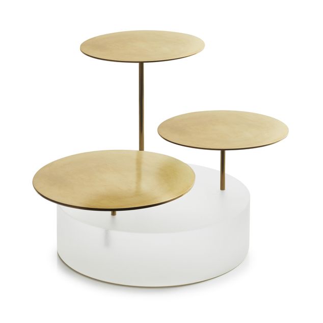 MEALPLAK Bricks Bar Round 3 Trays Nacryl White/Stainless SteelBrushed Gold Finish