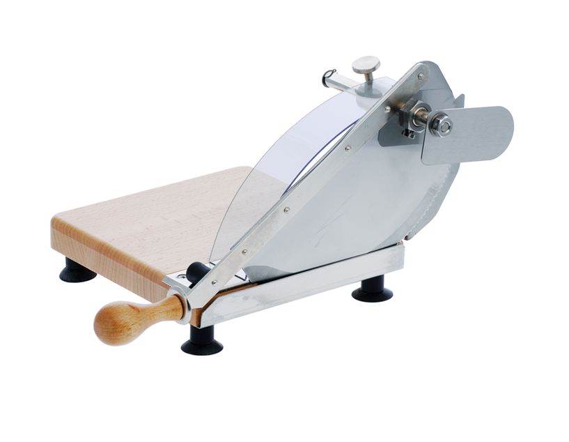 Louis Tellier (Bron Coucke) Bread slicer - Wooden base - Round blade with stop