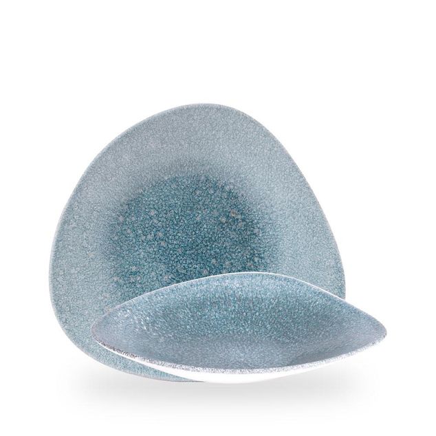 Raku Topaz Blue Triangle Shallow Bolle 27.2 X 26.7Cm