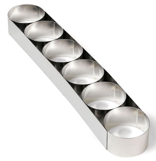 GOBEL St/st rail of 6 mousse rings - Thickness 10/10th - Ø75 mm h 60 mm
