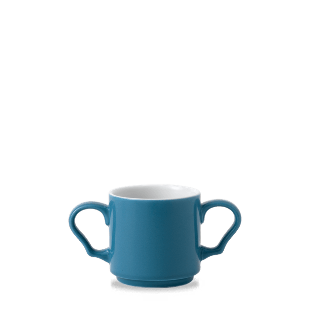 Blue Glaze Double Handled Mug 28.4Cl H:8Cm