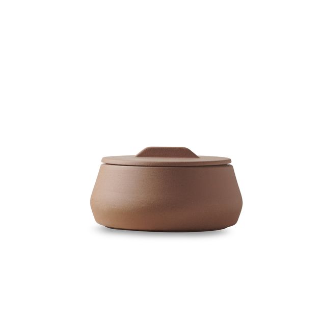 CONTRE JOUR Bowl With Lid 45cl Olive green / unglazed ochre clay