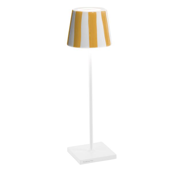 Poldina Pro Bordlampe Hvit Keramikk Gule Striper Ø11X38Cm. -2,2W