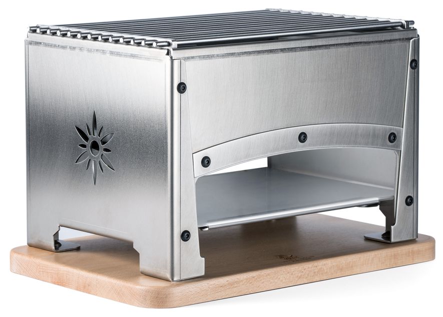 Louis Tellier (Bron Coucke) Brasero - combined barbecue - 2 open sides for indoor use - kit reblochonnade (1 steel stud + composite spatula)