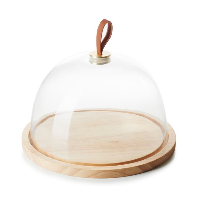 Ibr Cloche, Large & Oak Base Glass & Oak