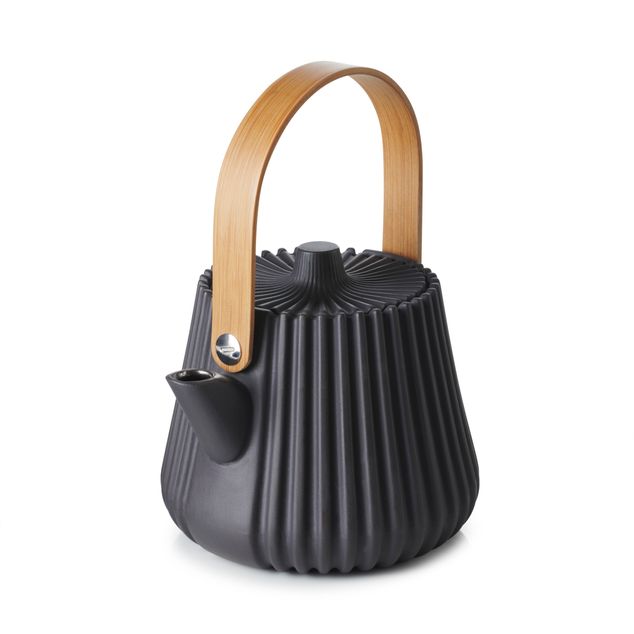 Pekoe Teapot + Infuser Basket Black Smooth Dark Metal