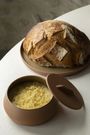 CONTRE JOUR Bowl With Lid 45cl Mocha brown  / unglazed ochre clay